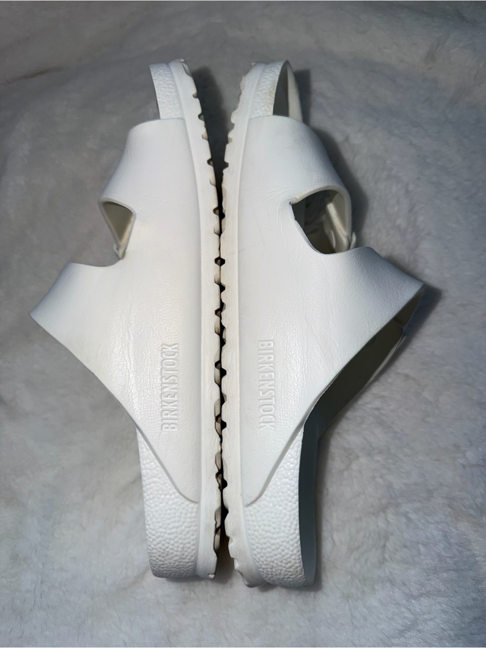 Birkenstock White Two-Strap Slide Sandals with Adjustable Buckles